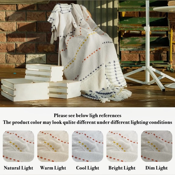 Amélie Home Boho, Handmade Colorful Striped Blanket, 50x60, Pearl Grey - NWT - Picture 6 of 8